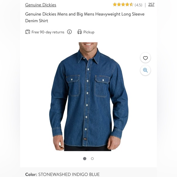 Genuine Dickies Mens and Big Mens Heavyweight Long Sleeve Denim Shirt - Picture 3 of 3